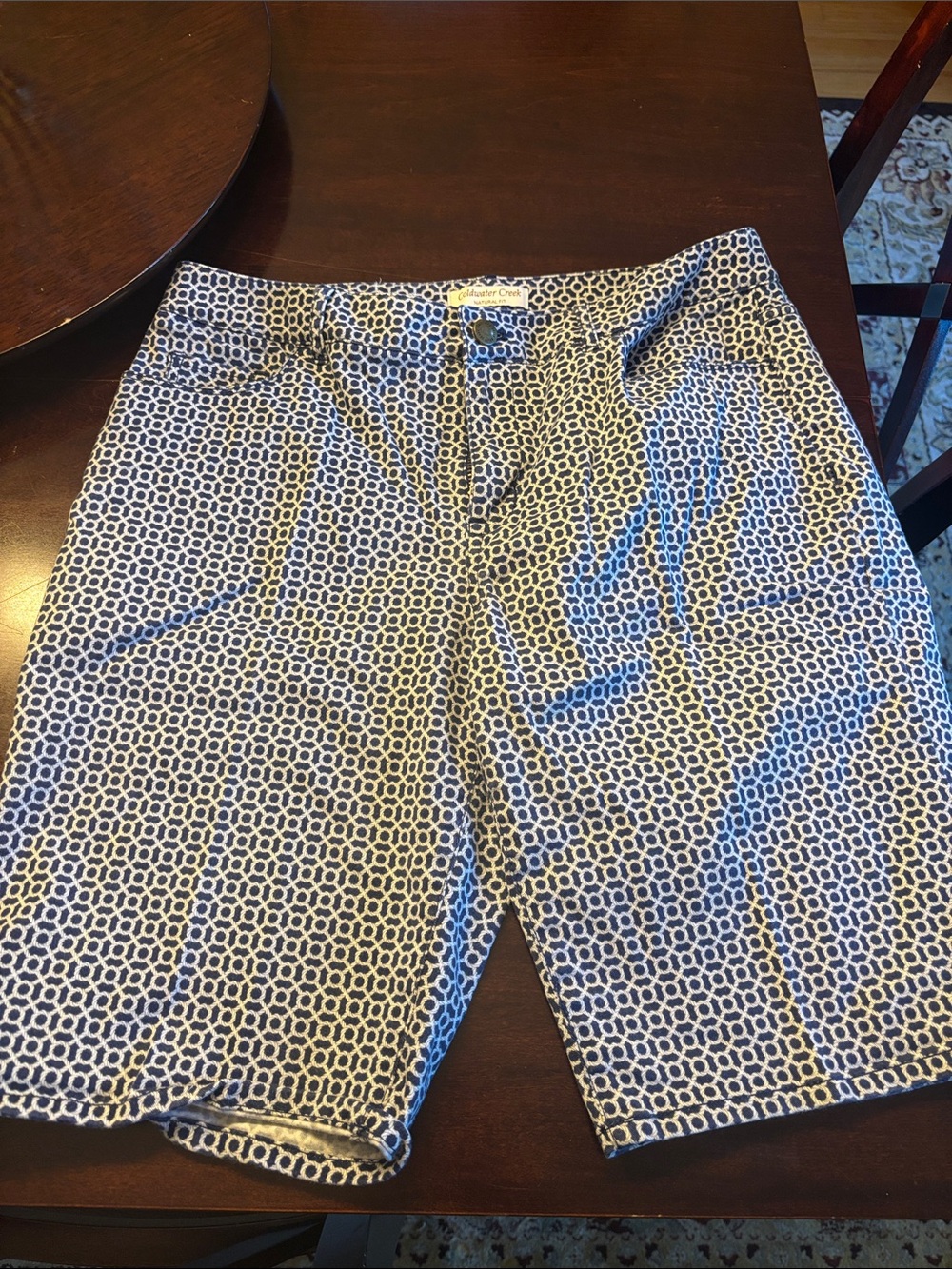 Coldwater Creek Navy and White Geometric High-Waist Women's Shorts